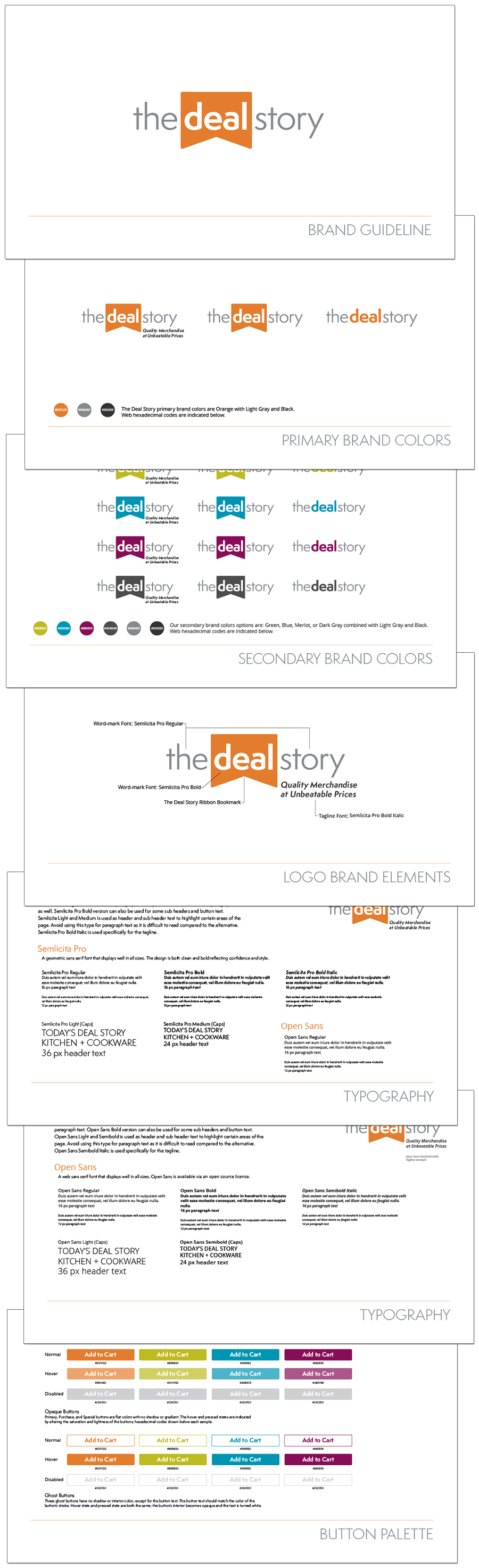 Sample pages from The Deal Story brand Guideline PDF