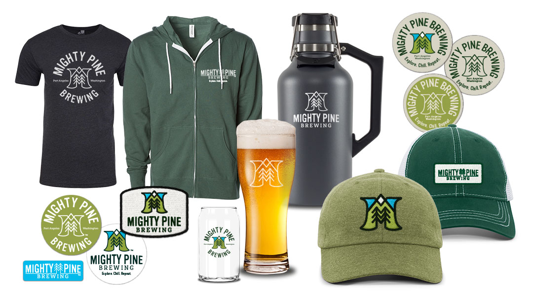 Mighty Pine Brewing Brand Merchandise and Collateral