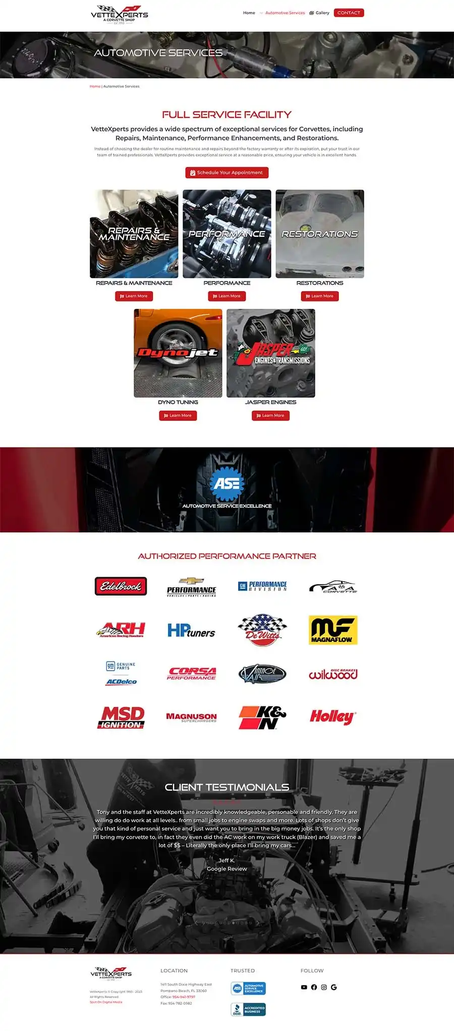 VetteXperts Automotive Services Page
